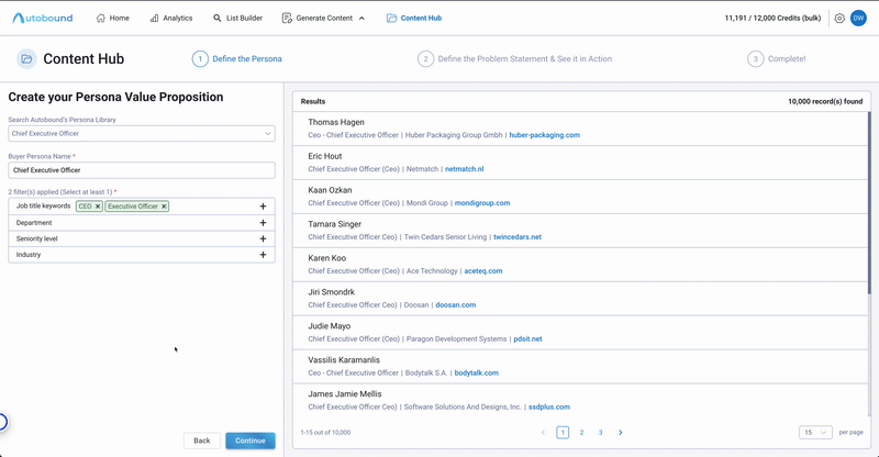 Persona creation in Autobound Content Hub with AI-generated value propositions